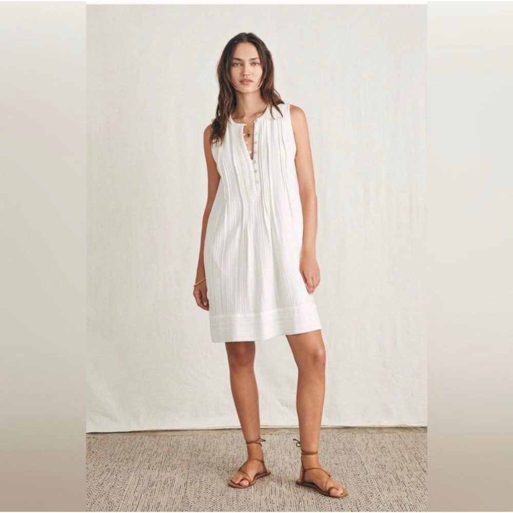 Faherty White Organic Cotton Pintuck Eyelet Sleeveless Shift Dress XL Coastal